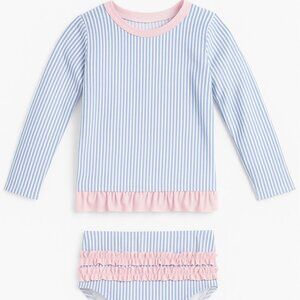 RuffleButts Seersucker Long Sleeve Rash Guard Set – Size 5